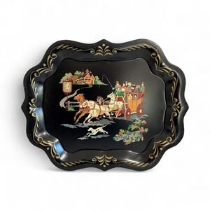 Vintage‎ Toleware Tin Tole Tray Wall Hanging 15 x 19 Horse Wagon Original